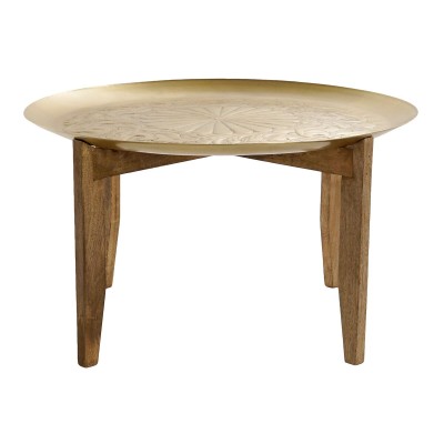 Centre Table Home ESPRIT Golden Natural Brass Mango wood 75 x 75 x 44 cm