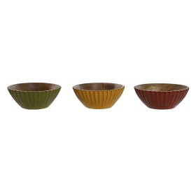 Snack Bowl Home ESPRIT Yellow Green Coral Mango wood 15 x 15 x 8 cm (3 Units)