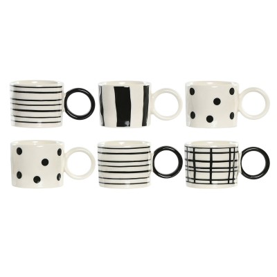 Piece Coffee Cup Set Home ESPRIT White Black Porcelain 90 ml