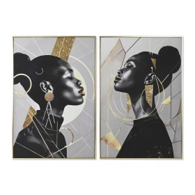 Canvas Home ESPRIT Black Golden polystyrene Canvas Lady 82 x 3,5 x 122 cm (2 Units)