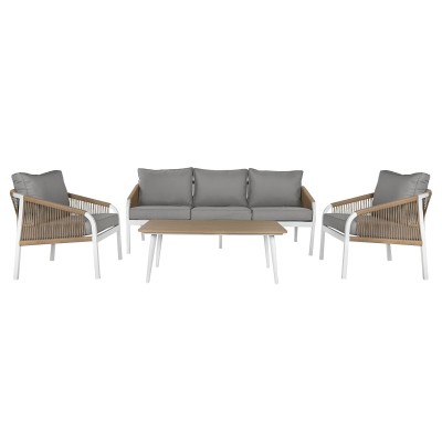 Ensemble Table avec 3 Sièges Home ESPRIT Blanc Naturel Gris clair 189 x 73 x 84 cm