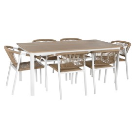 Table set with 6 chairs Home ESPRIT White Natural 180 x 90 x 75 cm