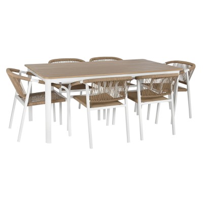 Table set with 6 chairs Home ESPRIT White Natural 180 x 90 x 75 cm