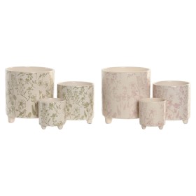Cache-pot Home ESPRIT Blanc Vert Rose Céramique Fleurs Shabby Chic 13,7 X 13,7 X 14,7 CM (3 Pièces) (2 Unités)