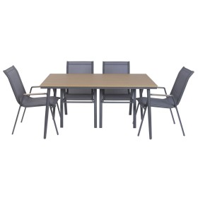 Table set with 6 chairs Home ESPRIT Brown Dark grey Steel Polywood Textilene 150 X 90 X 73 CM