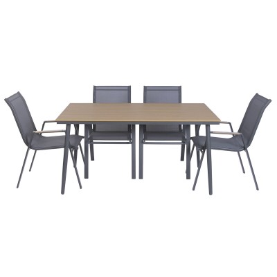 Ensemble Table + 6 Chaises Home ESPRIT Marron Gris foncé Acier Polywood Textilene 150 X 90 X 73 CM