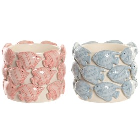 Cache-pot Home ESPRIT Bleu Corail Céramique méditerranéen 18 x 18 x 15 cm (2 Unités)