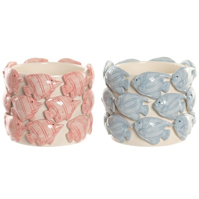Planter Home ESPRIT Blue Coral Ceramic Mediterranean 18 x 18 x 15 cm (2 Units)
