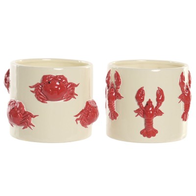 Cache-pot Home ESPRIT Rouge Crème Céramique méditerranéen 16,5 X 16,5 X 13 CM (2 Unités)