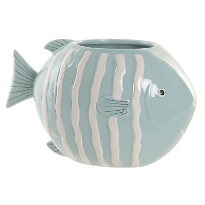 Vase Home ESPRIT Blanc Bleu ciel Grès méditerranéen 24 x 14 x 14 cm