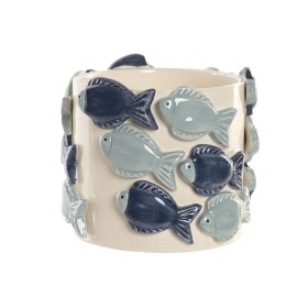 Cache-pot Home ESPRIT Bleu Blanc Céramique 18 x 18 x 16 cm