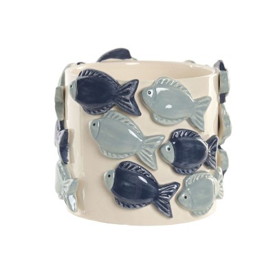 Planter Home ESPRIT Blue White Ceramic 18 x 18 x 16 cm