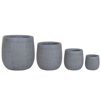 Set de pots de fleurs Home ESPRIT Gris foncé Fibre Magnésium 50 x 50 x 54 cm (4 Unités)