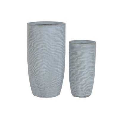 Set of Planters Home ESPRIT Grey Fibre Magnesium 33 x 33 x 62 cm (2 Pieces)