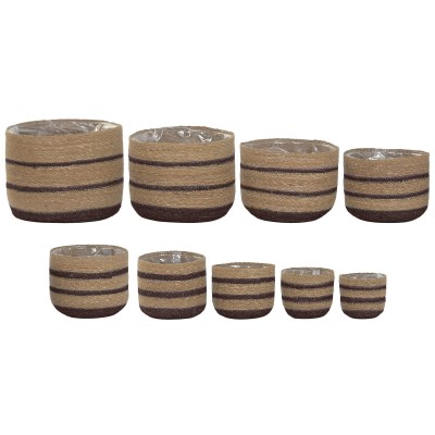 Set de pots de fleurs Home ESPRIT Naturel Brun foncé Fibre naturelle 35 x 35 x 29 cm