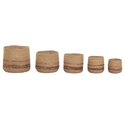 Set of Planters Home ESPRIT Brown Fibre Stripes Urban 44 x 44 x 40 cm