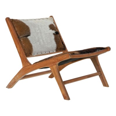 Armchair DKD Home Decor MB-182320 Teak Brown Leather White (65 x 78 x 68 cm)