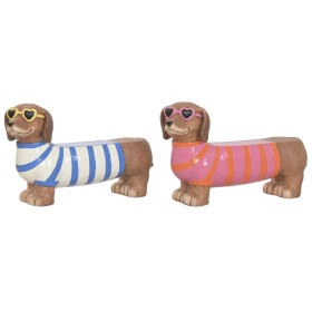 Decorative Figure Home ESPRIT Blue Orange Dog Mediterranean (2 Pieces) (2 Units)