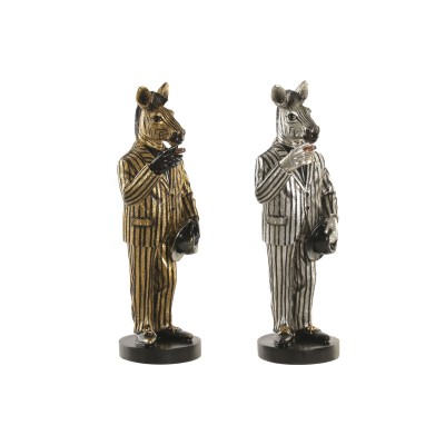 Figurine Décorative Home ESPRIT Doré Argenté Zèbre Loft (2 Unités)