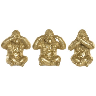 Figurine Décorative Home ESPRIT Doré Gorille (3 Unités)