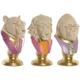 Decorative Figure Home ESPRIT White Multicolour Golden Tiger Lion Gorilla (3 Units)