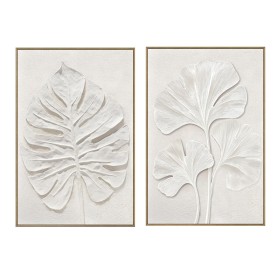Painting Home ESPRIT White Leaf of a plant Scandinavian (2 Units)