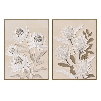Cadre Home ESPRIT Blanc Beige Fleurs Traditionnel (2 Unités)
