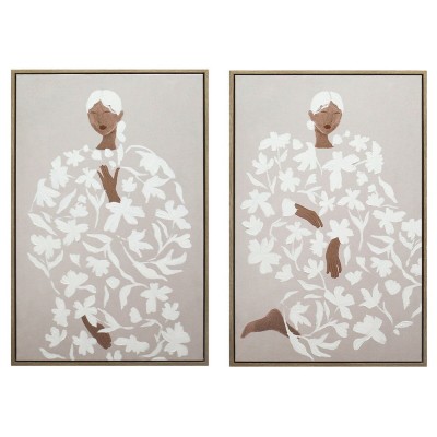 Cadre Home ESPRIT Blanc Fleurs Scandinave 60 x 3,8 x 90 cm (2 Unités)