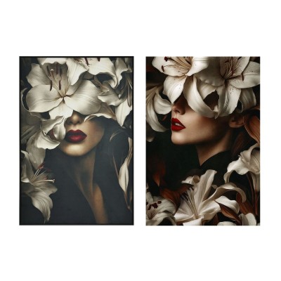 Cadre Home ESPRIT Blanc Noir Femme Velours 80 x 4,5 x 120 cm (2 Unités)