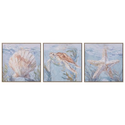 Cadre Home ESPRIT Bleu Beige méditerranéen Avec relief 50 x 2,5 x 50 cm (3 Unités)