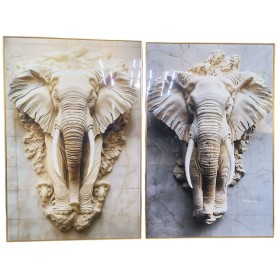 Painting Home ESPRIT Beige Grey Elephant Colonial 80 x 3,5 x 120 cm (2 Units)