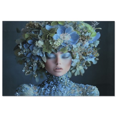 Painting Home ESPRIT Blue Green Lady 120 x 0,4 x 80 cm