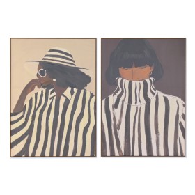 Painting Home ESPRIT Brown Black Lady With relief Urban 100 x 4 x 140 cm (2 Units)