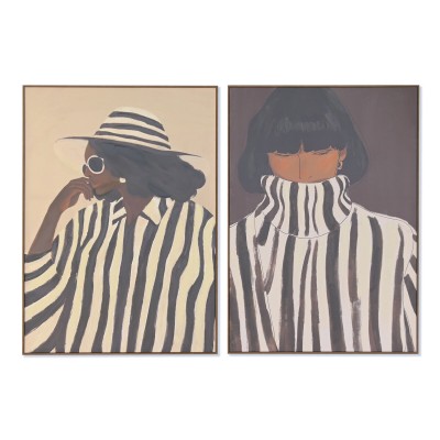 Painting Home ESPRIT Brown Black Lady With relief Urban 100 x 4 x 140 cm (2 Units)