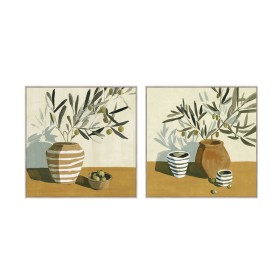 Painting Home ESPRIT Green Beige Mediterranean With relief 100 x 4 x 100 cm (2 Units)