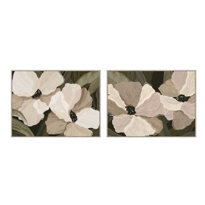 Painting Home ESPRIT White Green Flowers Shabby Chic With relief 120 x 4 x 90 cm (2 Units)