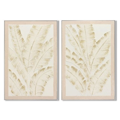 Cadre Home ESPRIT Blanc Beige Palmiers Tropical (2 Unités)