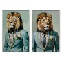 Painting Home ESPRIT Sky blue Lion Urban Lacquered 62 x 3,5 x 92 cm (2 Units)