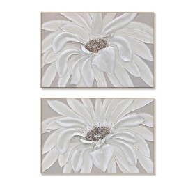 Cadre Home ESPRIT Blanc Beige Fleur Shabby Chic (2 Unités)