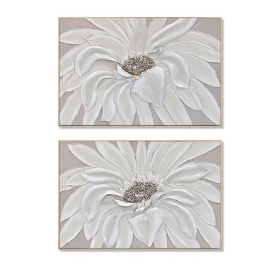 Cadre Home ESPRIT Blanc Beige Fleur Shabby Chic (2 Unités)