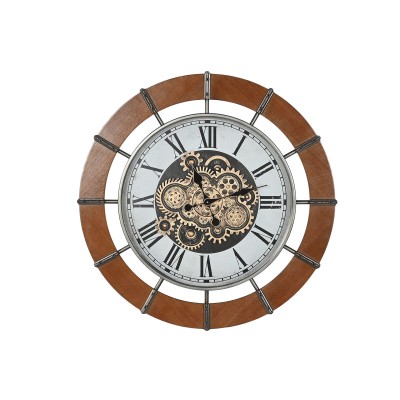 Horloge Murale Home ESPRIT Blanc Naturel Métal Bois de pin Vintage 86 X 9,5 X 86 CM