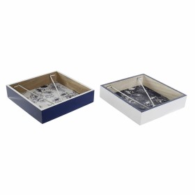 Napkin holder DKD Home Decor Metal White Navy Blue MDF Wood (2 pcs)