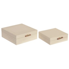 Boîte à bijoux Home ESPRIT Beige Bois 25 x 25 x 10 cm (2 Unités)