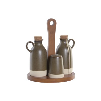 Oil and Vinegar Set Home ESPRIT Green Acacia Stoneware Urban 19 x 16 x 22,5 cm