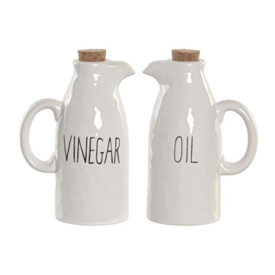 Oil and Vinegar Set Home ESPRIT White Cork Porcelain Cottage 11 x 7 x 16 cm