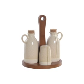 Oil and Vinegar Set Home ESPRIT Beige Acacia Stoneware Urban 19 x 16 x 22,5 cm