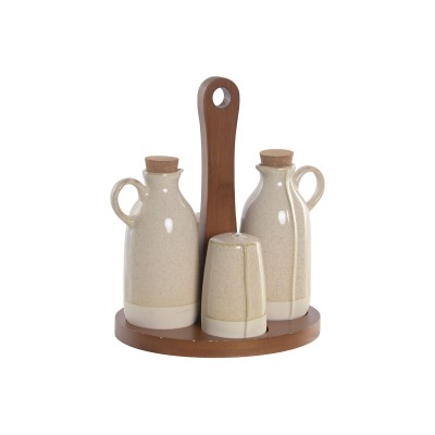 Oil and Vinegar Set Home ESPRIT Beige Acacia Stoneware Urban 19 x 16 x 22,5 cm