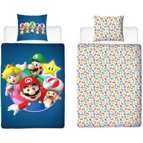 Duvet cover set Mario Bros 25 x 4 x 30 cm Blue Double 2 Pieces
