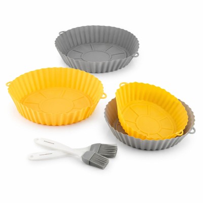 Set of 4 Silicone Baskets with Handles for Air Fryer and 2 Kitchen Brushes InnovaGoods