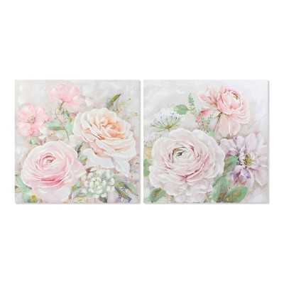 Painting DKD Home Decor Flowers 100 x 3 x 100 cm Flowers Shabby Chic (2 Units)